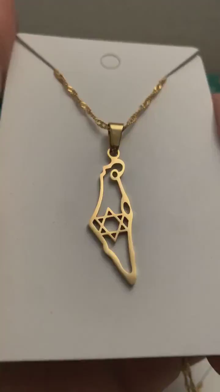 Israel Map and Star of David Necklace