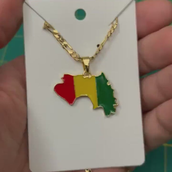 Guinea Conakry Map and Flag Necklace