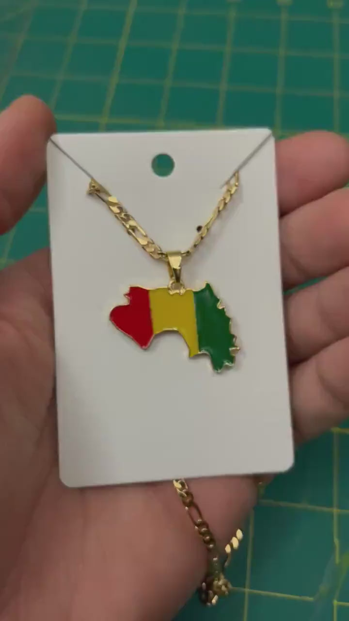 Guinea Conakry Map and Flag Necklace