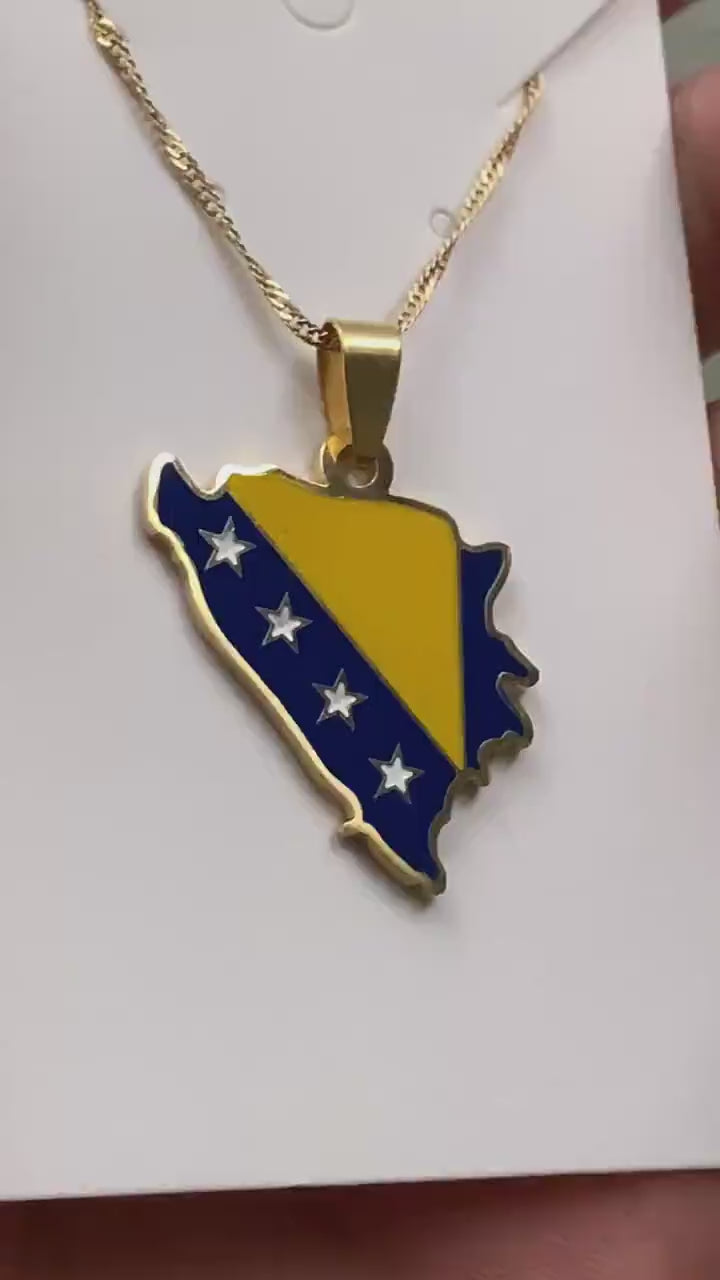 Bosnia Map and Flag Necklace