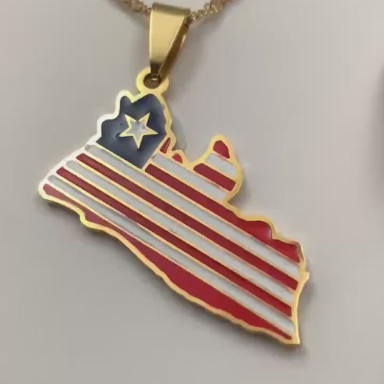 Liberia Map and Flag Necklace