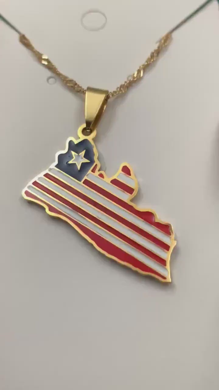 Liberia Map and Flag Necklace