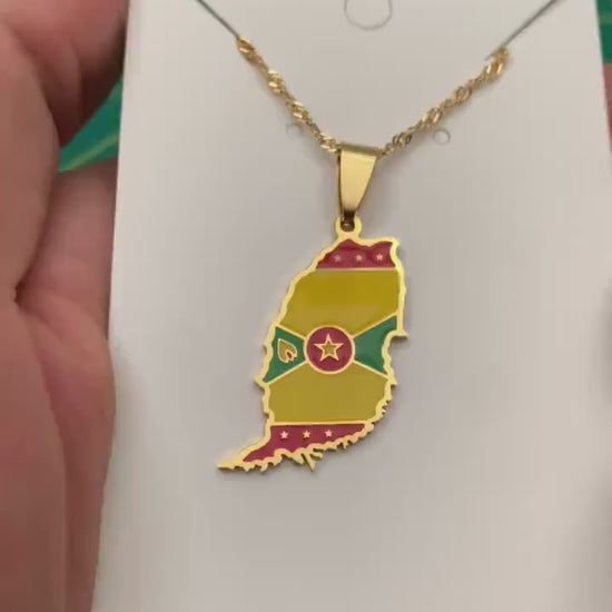 Grenada Map and Flag Necklace