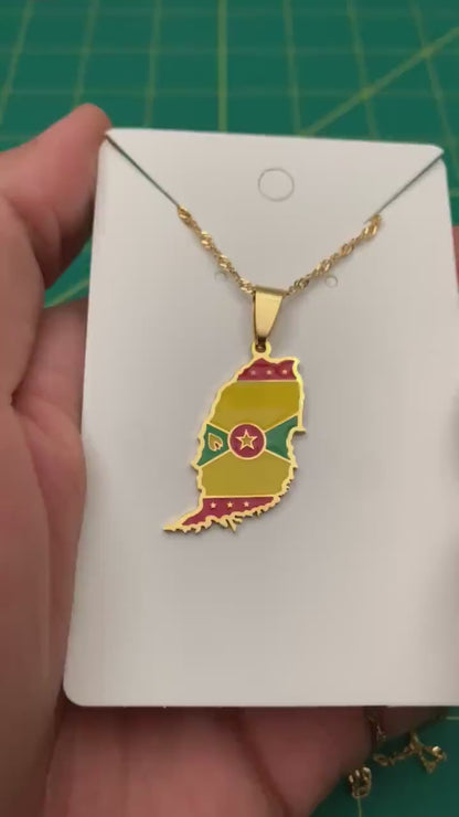 Grenada Map and Flag Necklace