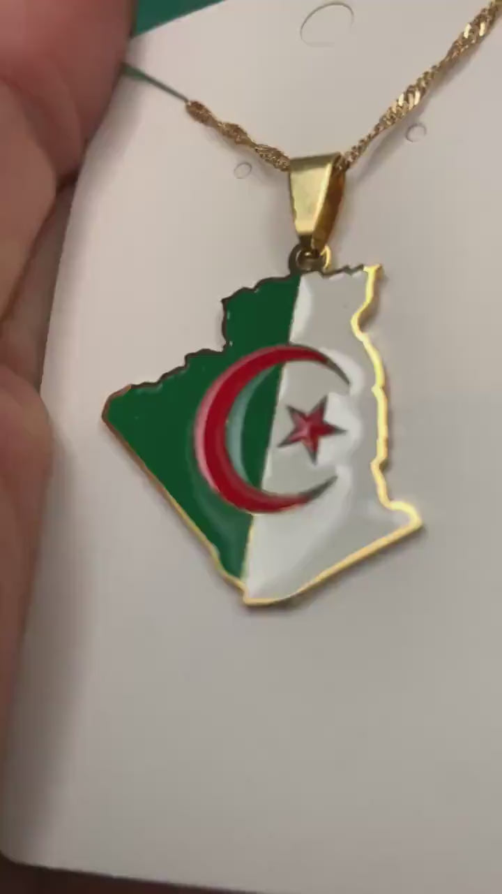 Algeria Map and Flag Necklace