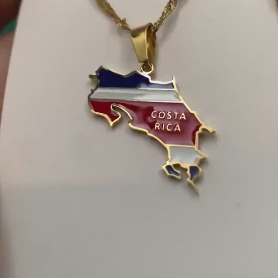 Costa Rica Map and Flag Necklace