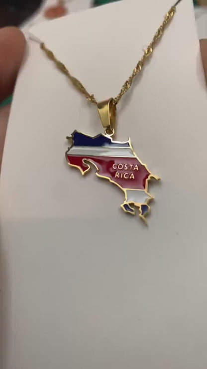 Costa Rica Map and Flag Necklace