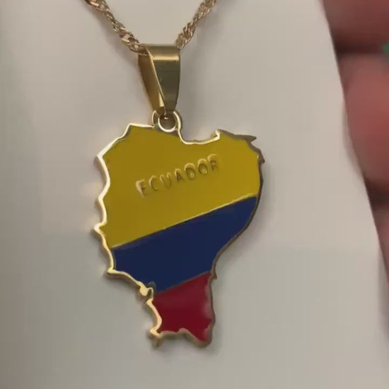 Ecuador Map and Flag Necklace