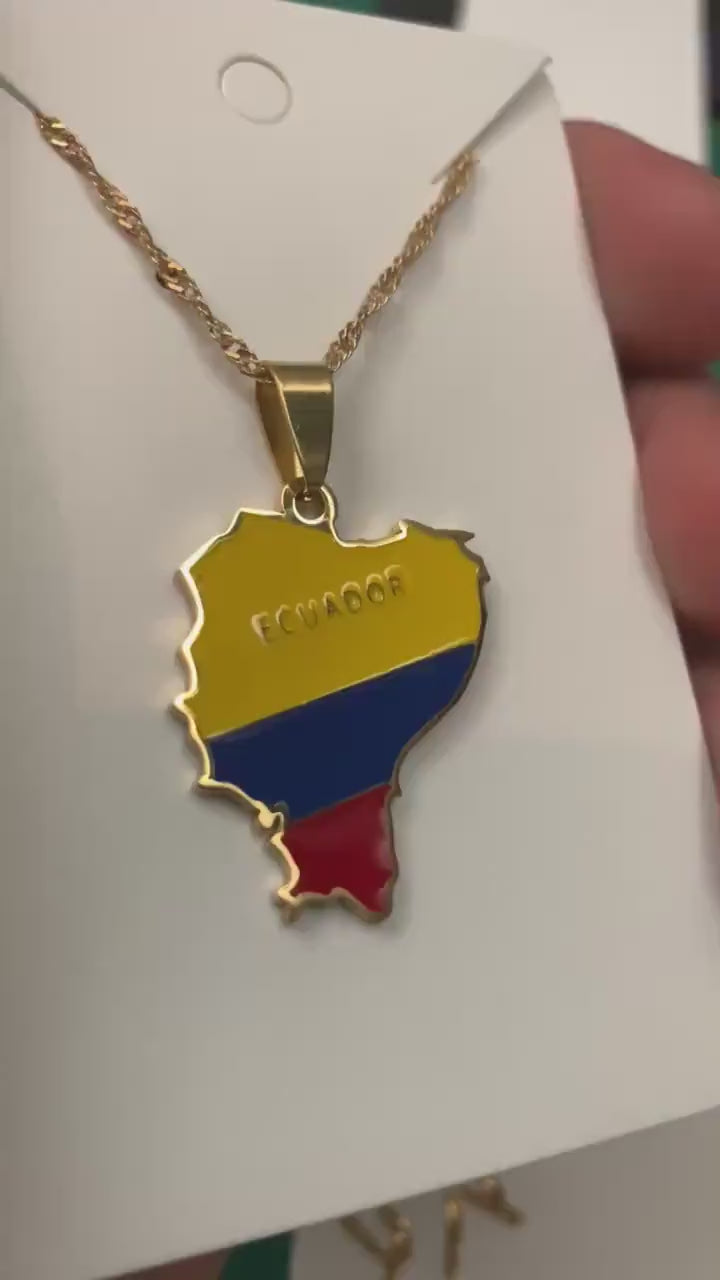 Ecuador Map and Flag Necklace