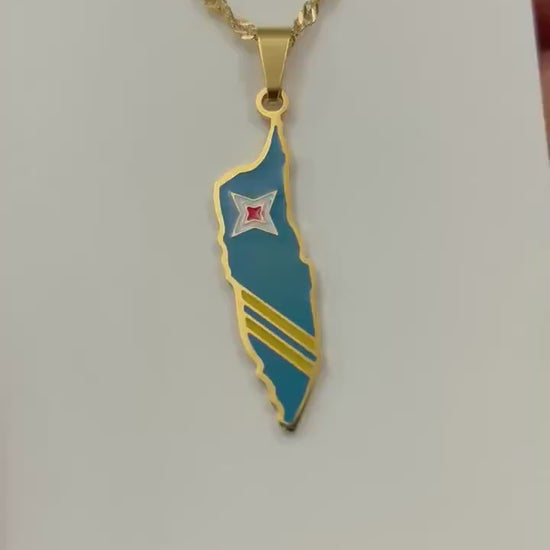 Aruba Map and Flag Necklace