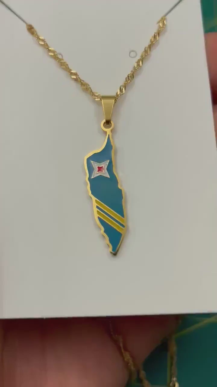 Aruba Map and Flag Necklace