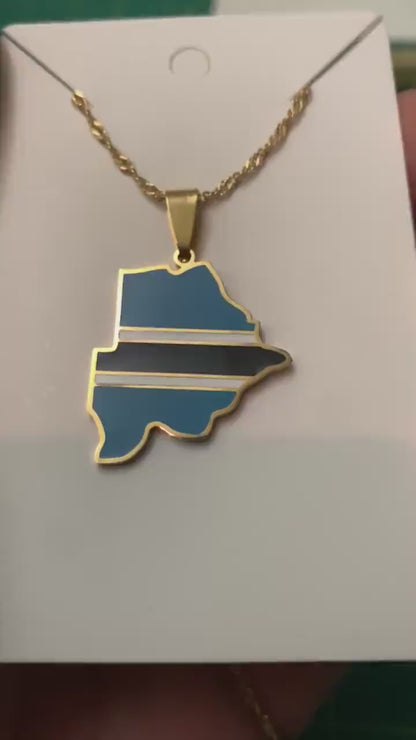 Botswana Map and Flag Necklace