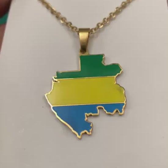 Gabon Map and Flag Necklace