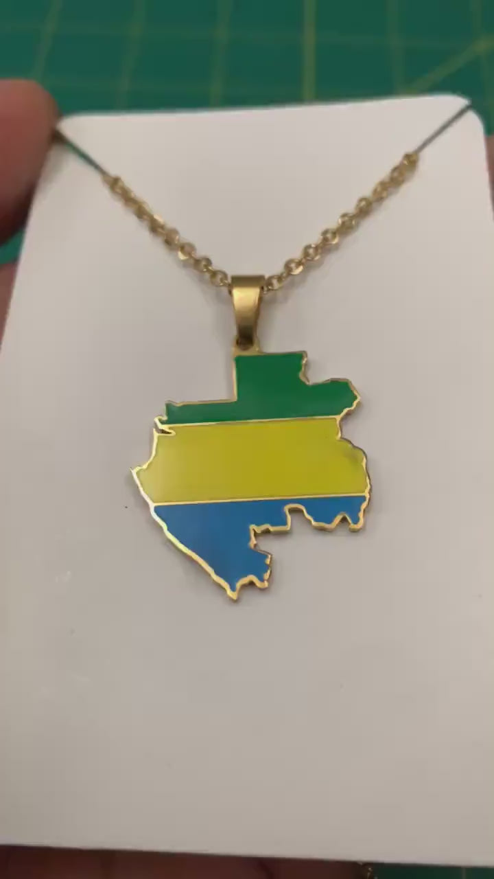 Gabon Map and Flag Necklace