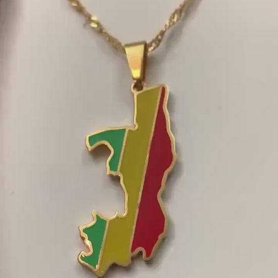 Congo Brazzaville Map and Flag Necklace