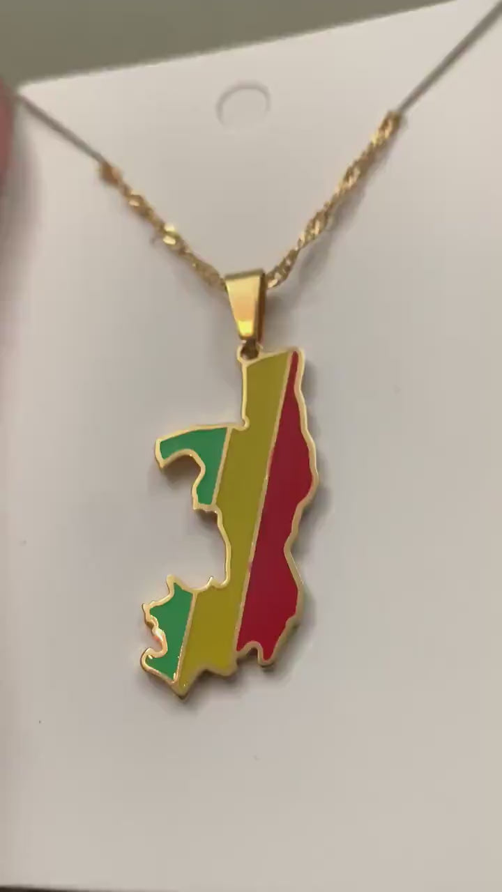 Congo Brazzaville Map and Flag Necklace