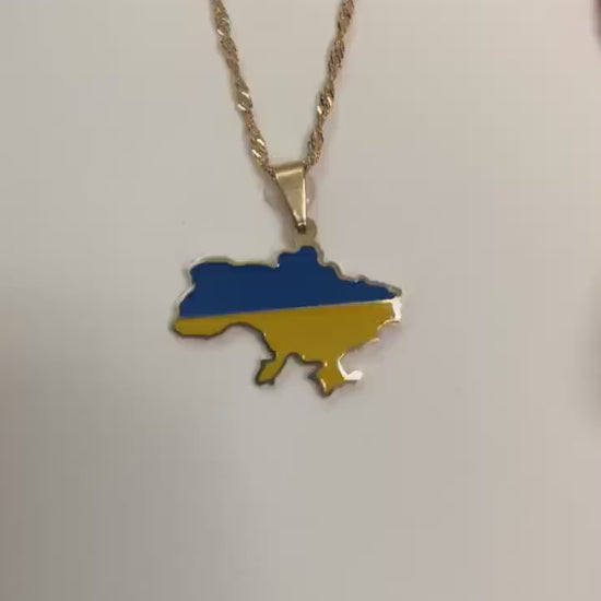 Ukraine Map and Flag Necklace