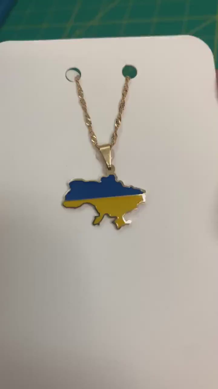 Ukraine Map and Flag Necklace