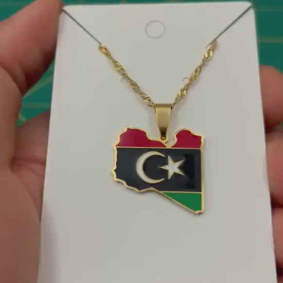 Libya Map and Flag Necklace