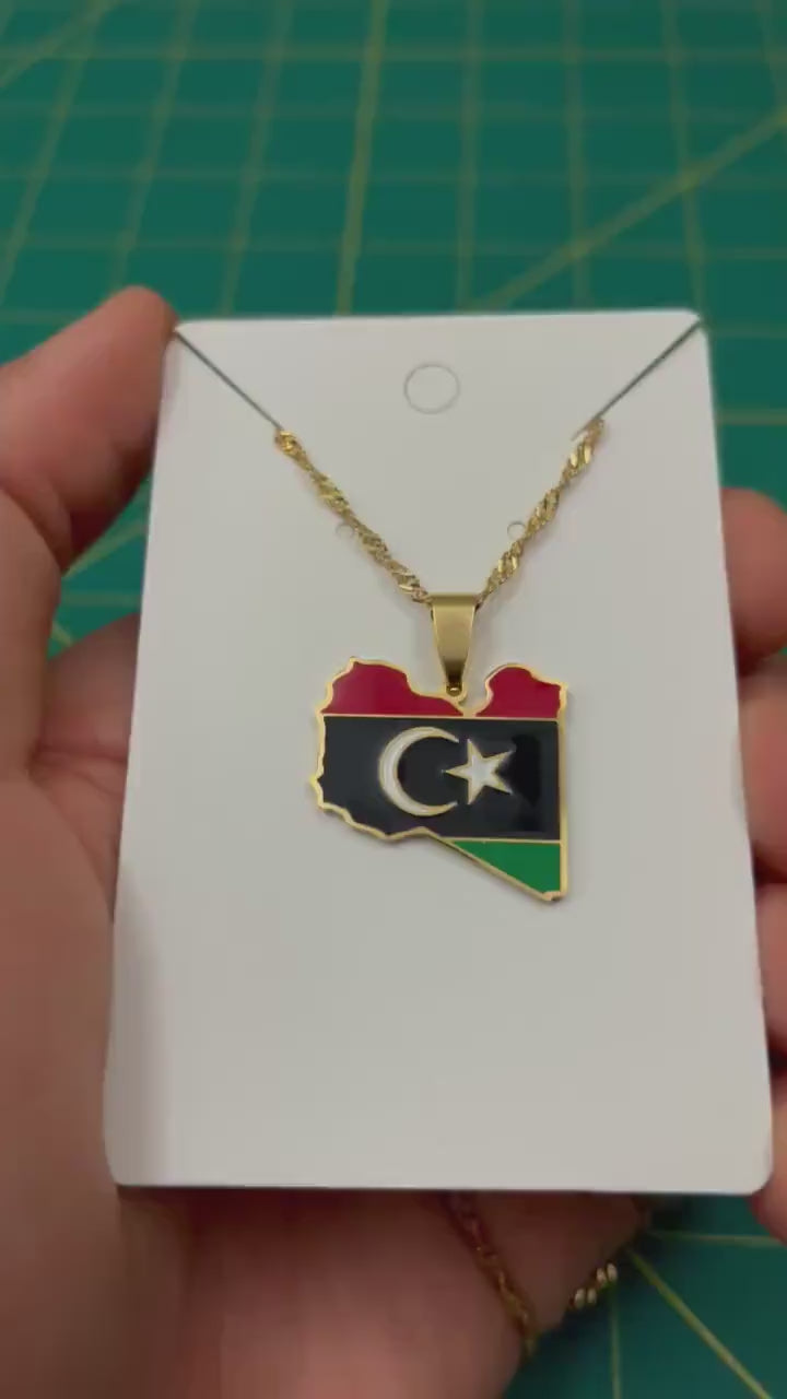 Libya Map and Flag Necklace