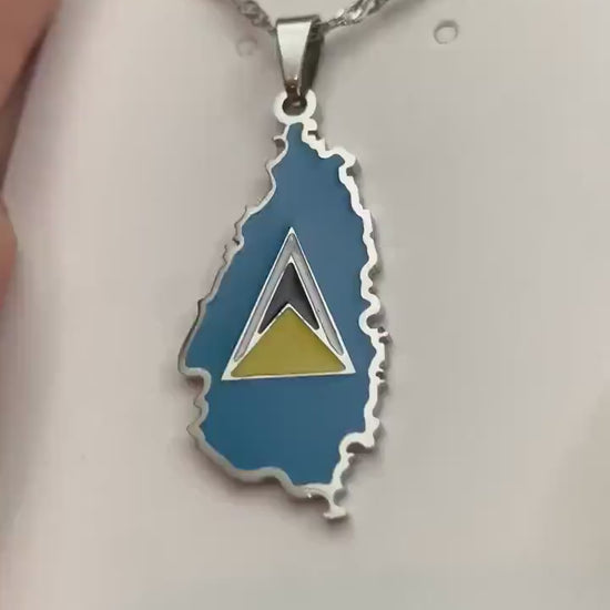 Saint Lucia Map and Flag Necklace