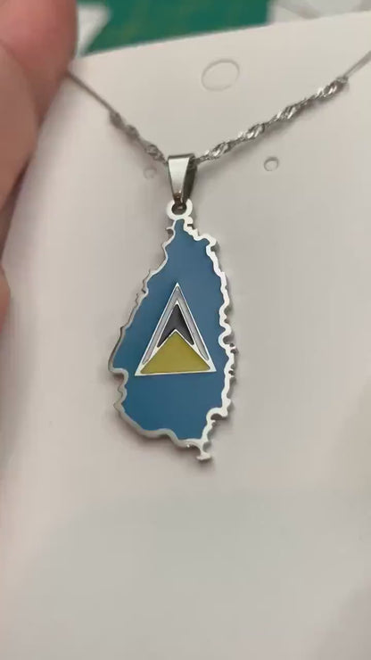 Saint Lucia Map and Flag Necklace