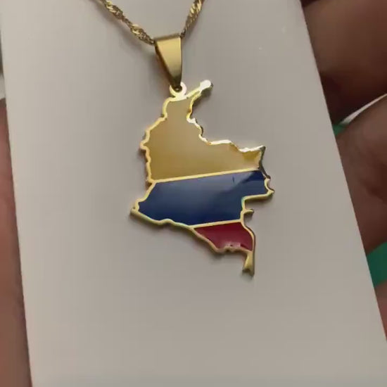 Colombia Map and Flag Necklace