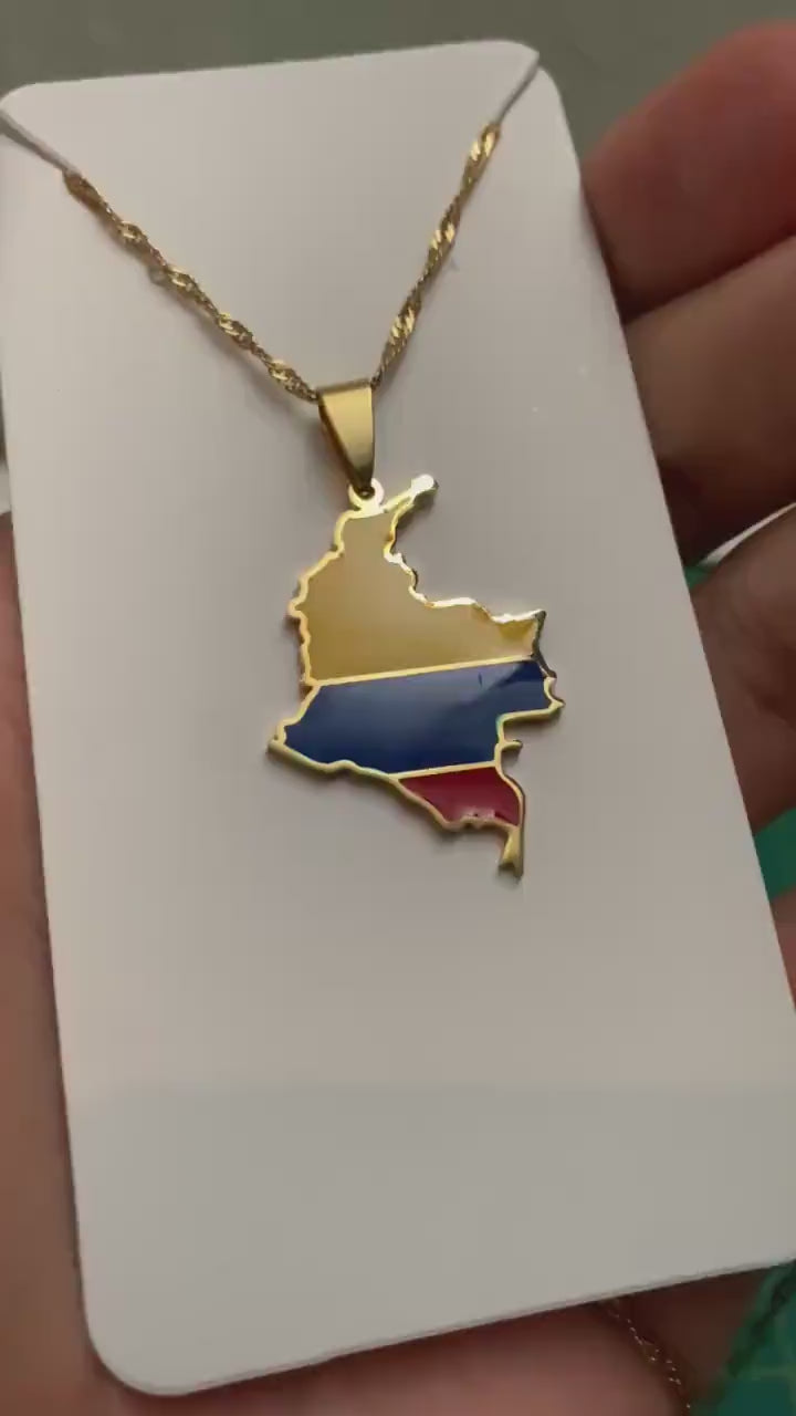 Colombia Map and Flag Necklace