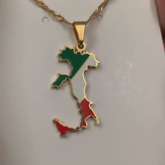 Italy Map and Flag Necklace