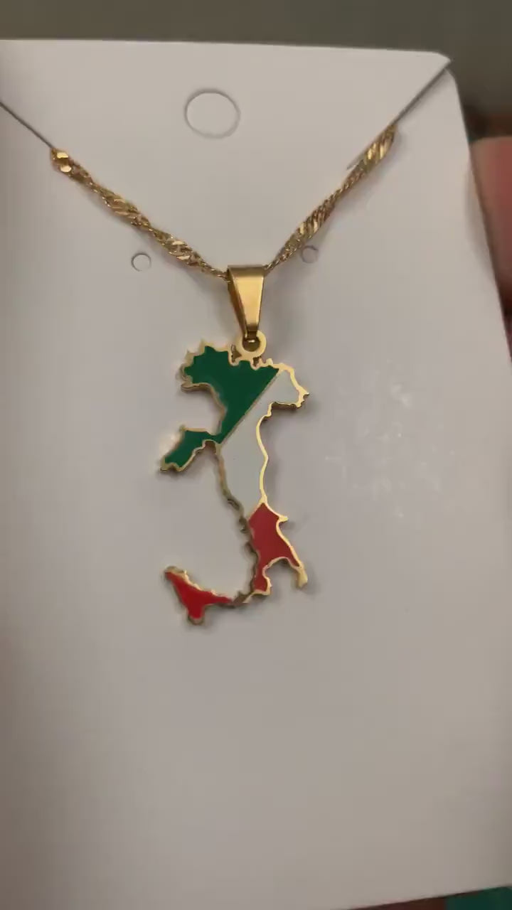 Italy Map and Flag Necklace