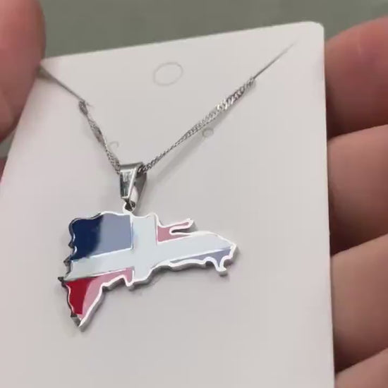 Dominican Republic Map and Flag Necklace