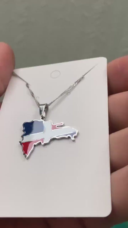 Dominican Republic Map and Flag Necklace