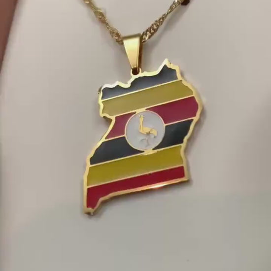 Uganda Map and Flag Necklace