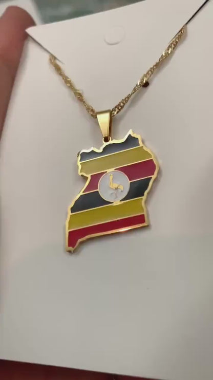 Uganda Map and Flag Necklace