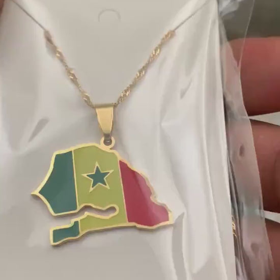 Senegal Map and Flag Necklace