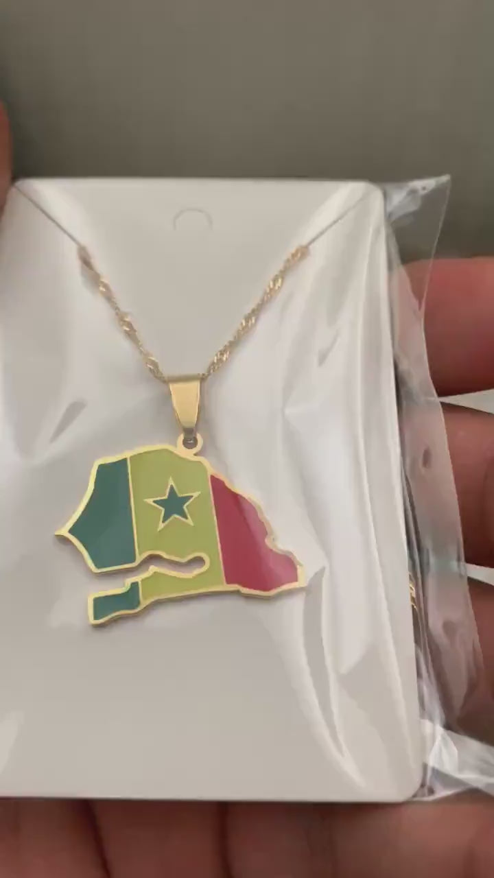 Senegal Map and Flag Necklace