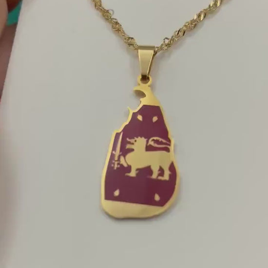 Sri Lanka Map and Flag Necklace