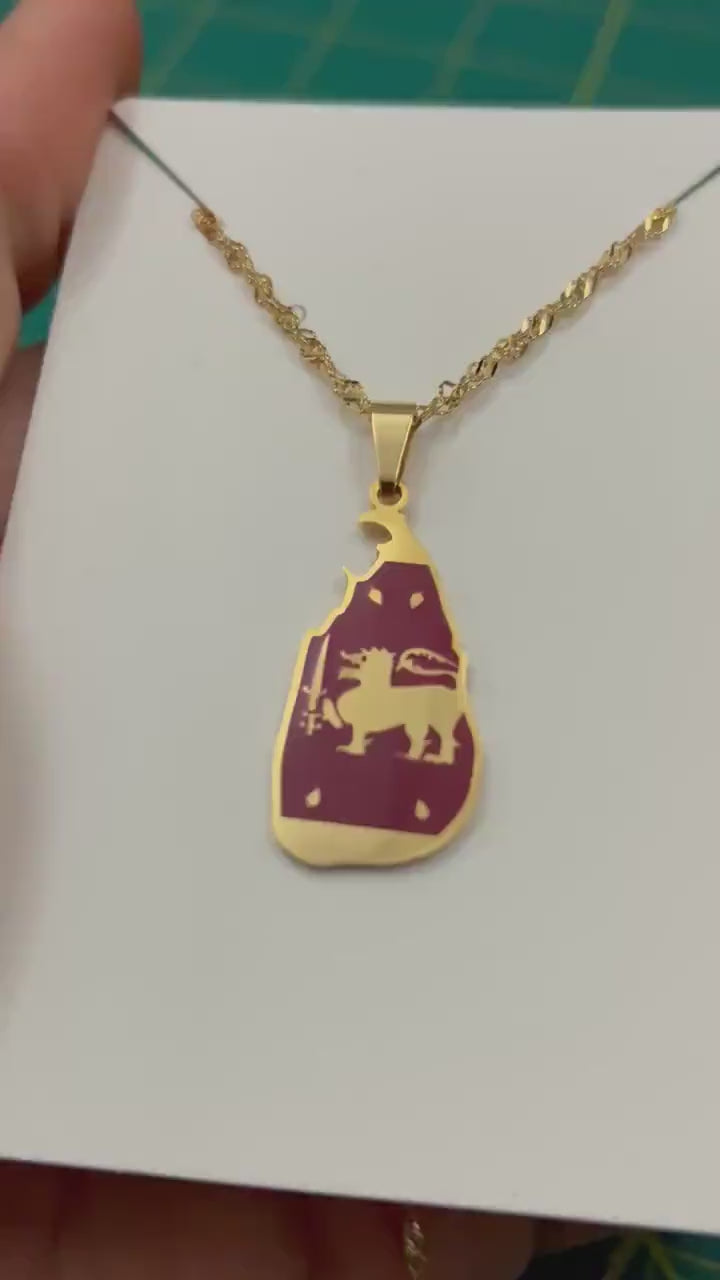 Sri Lanka Map and Flag Necklace