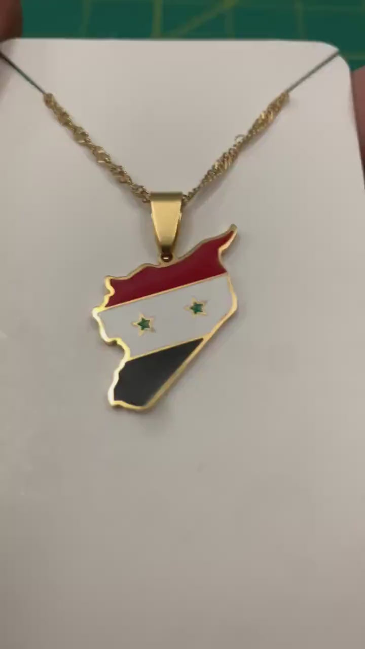 Syria Map and Flag Necklace