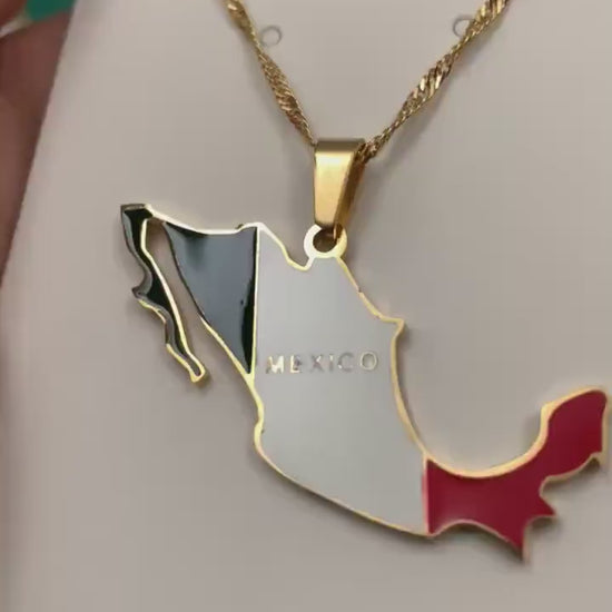 Mexico Map and Flag Necklace