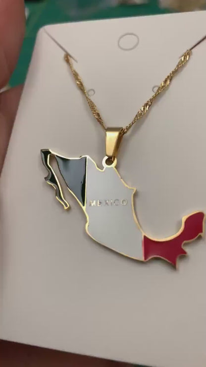 Mexico Map and Flag Necklace