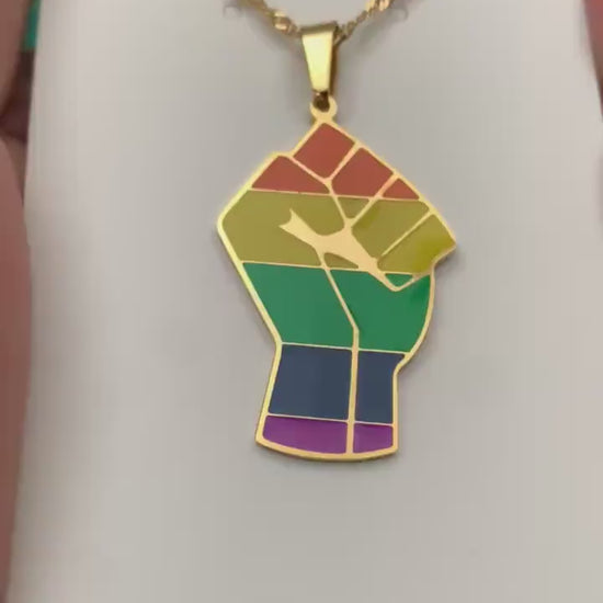 Fist Up Rainbow Necklace