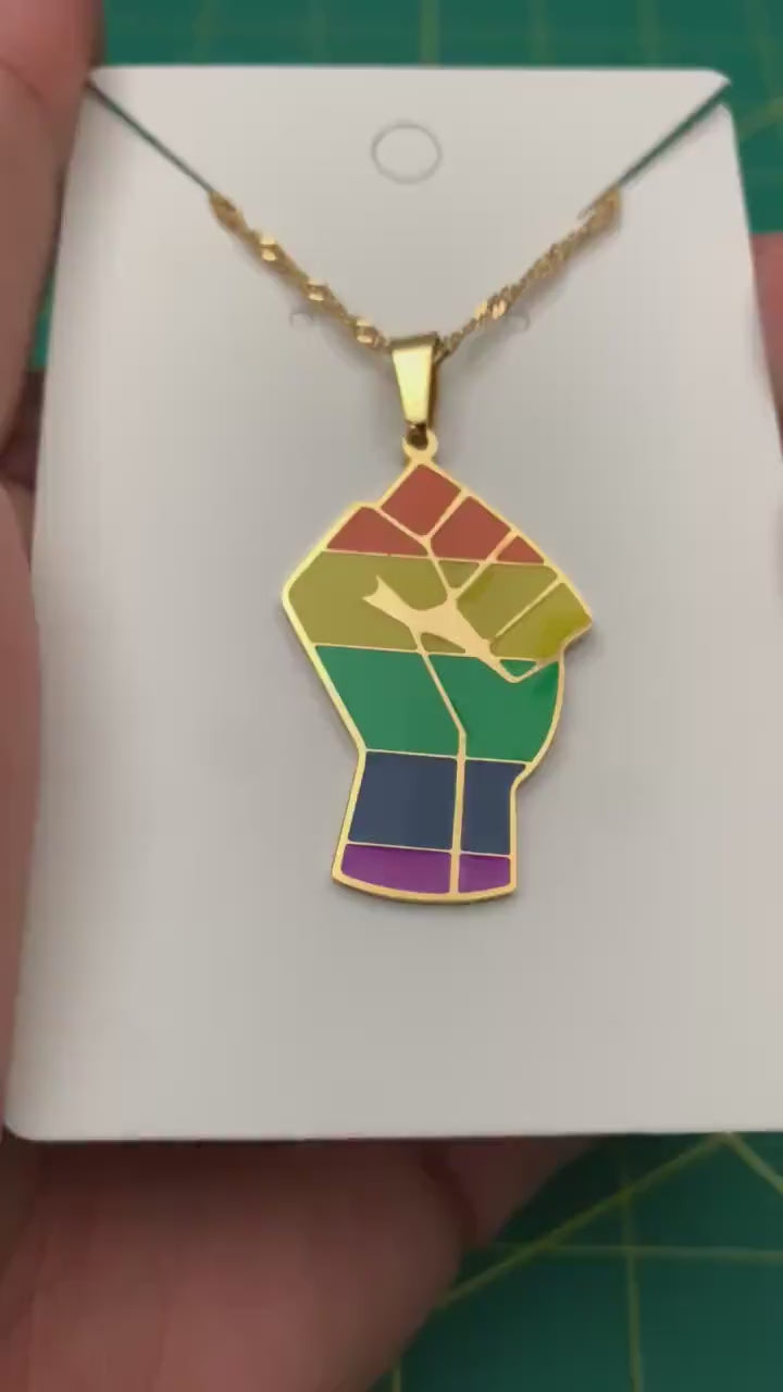 Fist Up Rainbow Necklace