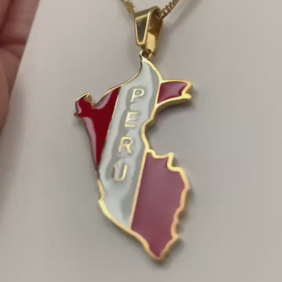 Peru Map and Flag Necklace