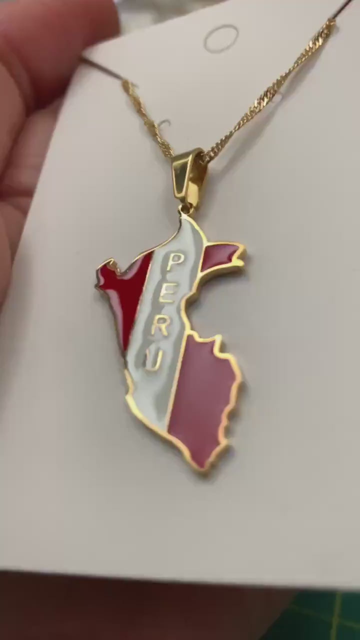 Peru Map and Flag Necklace