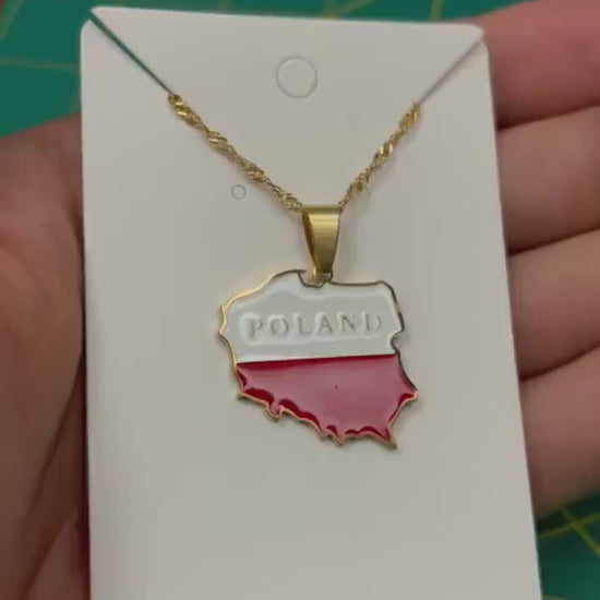 Poland Map and Flag Necklace