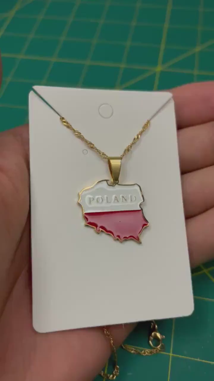 Poland Map and Flag Necklace