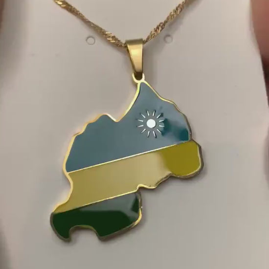 Rwanda Map and Flag Necklace