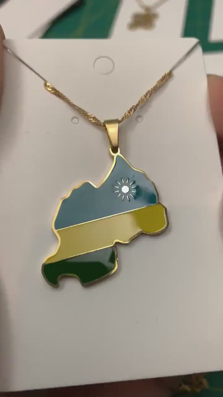 Rwanda Map and Flag Necklace