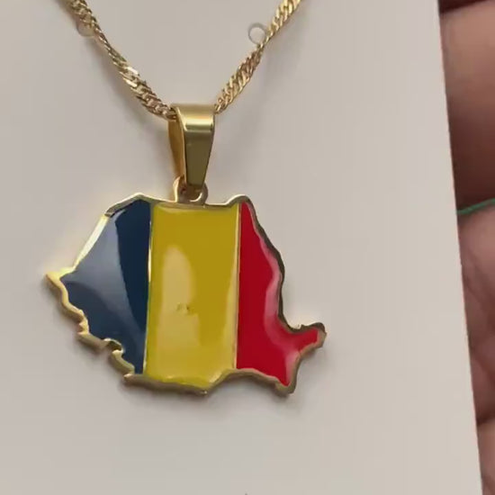 Romania Map and Flag Necklace